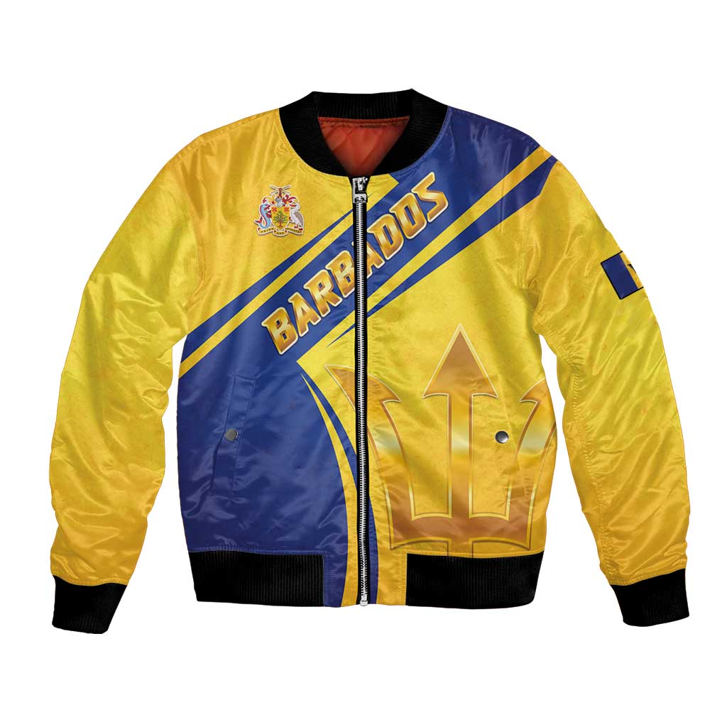 Barbados Gold Trident Bomber Jacket With Coat Of Arms