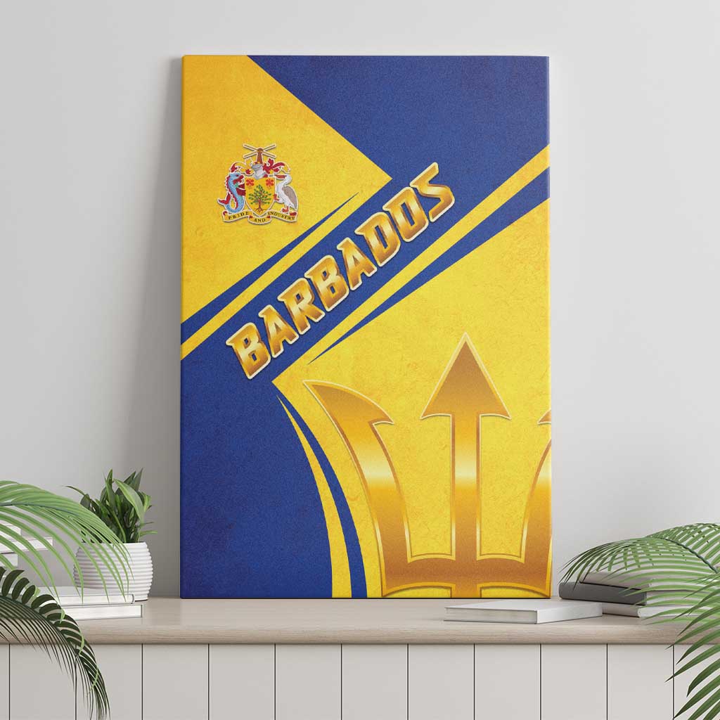 Barbados Gold Trident Canvas Wall Art With Coat Of Arms