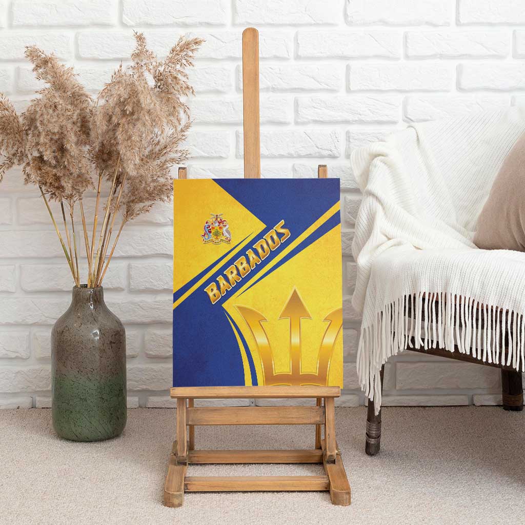 Barbados Gold Trident Canvas Wall Art With Coat Of Arms