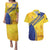 Barbados Gold Trident Couples Matching Puletasi and Hawaiian Shirt With Coat Of Arms