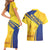 Barbados Gold Trident Couples Matching Short Sleeve Bodycon Dress and Hawaiian Shirt With Coat Of Arms