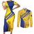 Barbados Gold Trident Couples Matching Short Sleeve Bodycon Dress and Long Sleeve Button Shirt With Coat Of Arms