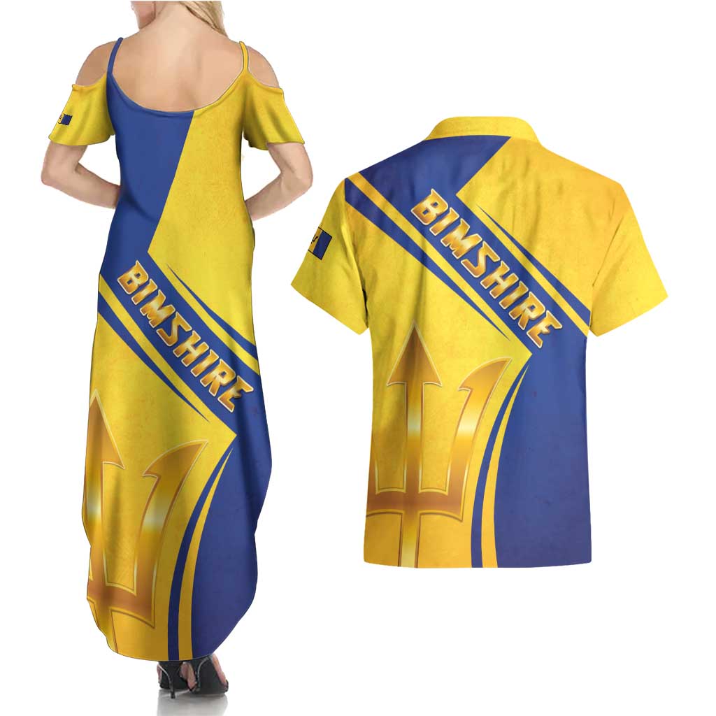 Barbados Gold Trident Couples Matching Summer Maxi Dress and Hawaiian Shirt With Coat Of Arms