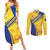 Barbados Gold Trident Couples Matching Summer Maxi Dress and Long Sleeve Button Shirt With Coat Of Arms