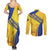 Barbados Gold Trident Couples Matching Summer Maxi Dress and Long Sleeve Button Shirt With Coat Of Arms