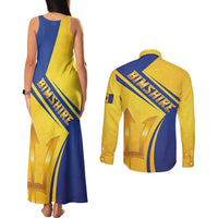 Barbados Gold Trident Couples Matching Tank Maxi Dress and Long Sleeve Button Shirt With Coat Of Arms