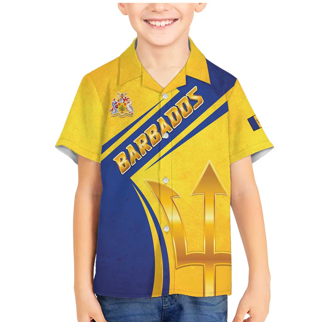 Barbados Gold Trident Family Matching Mermaid Dress and Hawaiian Shirt With Coat Of Arms