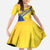 Barbados Gold Trident Family Matching Off The Shoulder Long Sleeve Dress and Hawaiian Shirt With Coat Of Arms