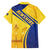 Barbados Gold Trident Family Matching Off The Shoulder Long Sleeve Dress and Hawaiian Shirt With Coat Of Arms