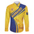 Barbados Gold Trident Family Matching Off The Shoulder Long Sleeve Dress and Hawaiian Shirt With Coat Of Arms