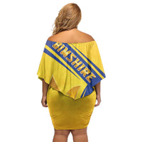 Barbados Gold Trident Family Matching Off Shoulder Short Dress and Hawaiian Shirt With Coat Of Arms
