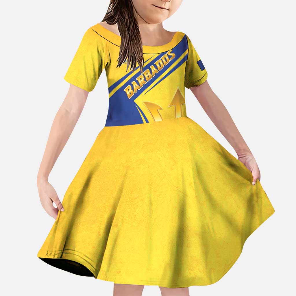 Barbados Gold Trident Family Matching Puletasi and Hawaiian Shirt With Coat Of Arms