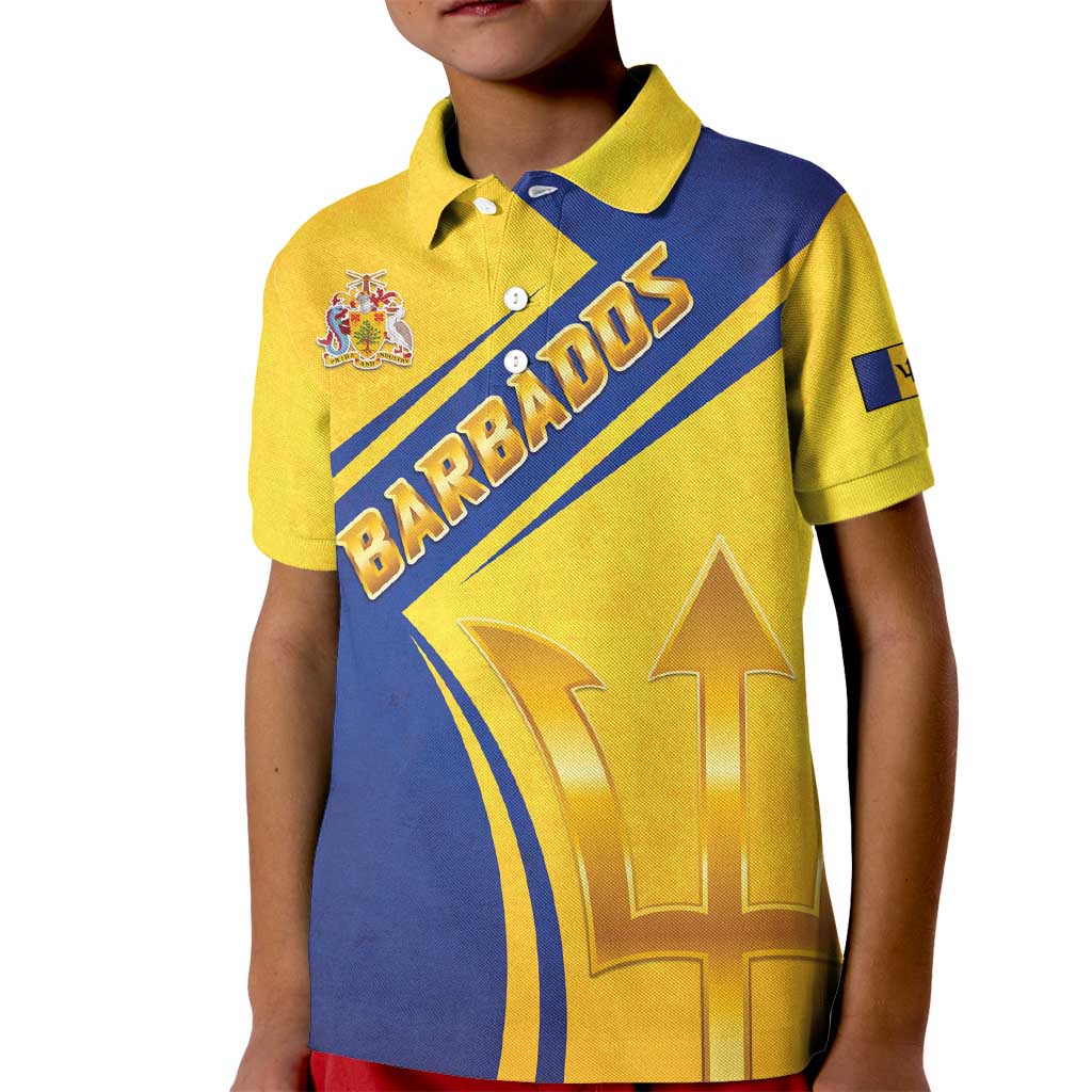 Barbados Gold Trident Kid Polo Shirt With Coat Of Arms