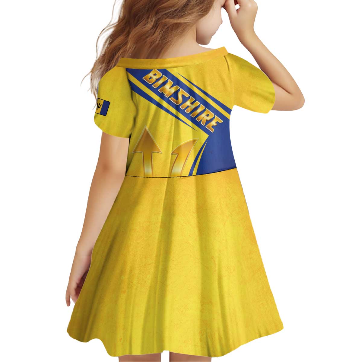 Barbados Gold Trident Kid Short Sleeve Dress With Coat Of Arms