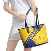 Barbados Gold Trident Leather Tote Bag With Coat Of Arms