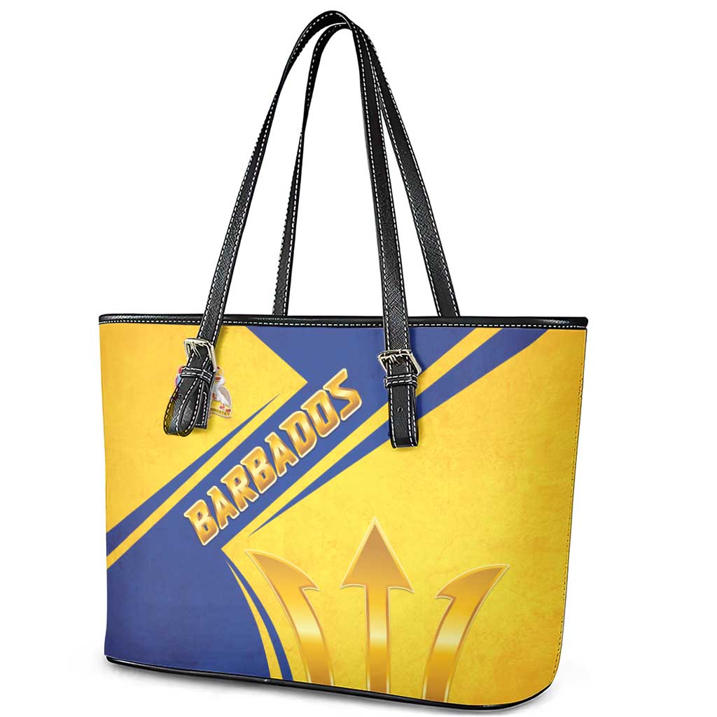 Barbados Gold Trident Leather Tote Bag With Coat Of Arms