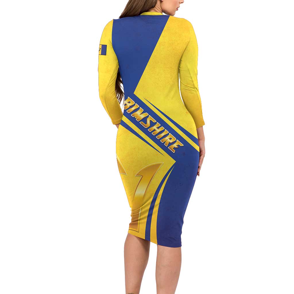 Barbados Gold Trident Long Sleeve Bodycon Dress With Coat Of Arms