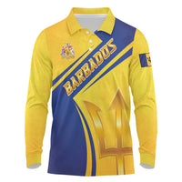 Barbados Gold Trident Long Sleeve Polo Shirt With Coat Of Arms