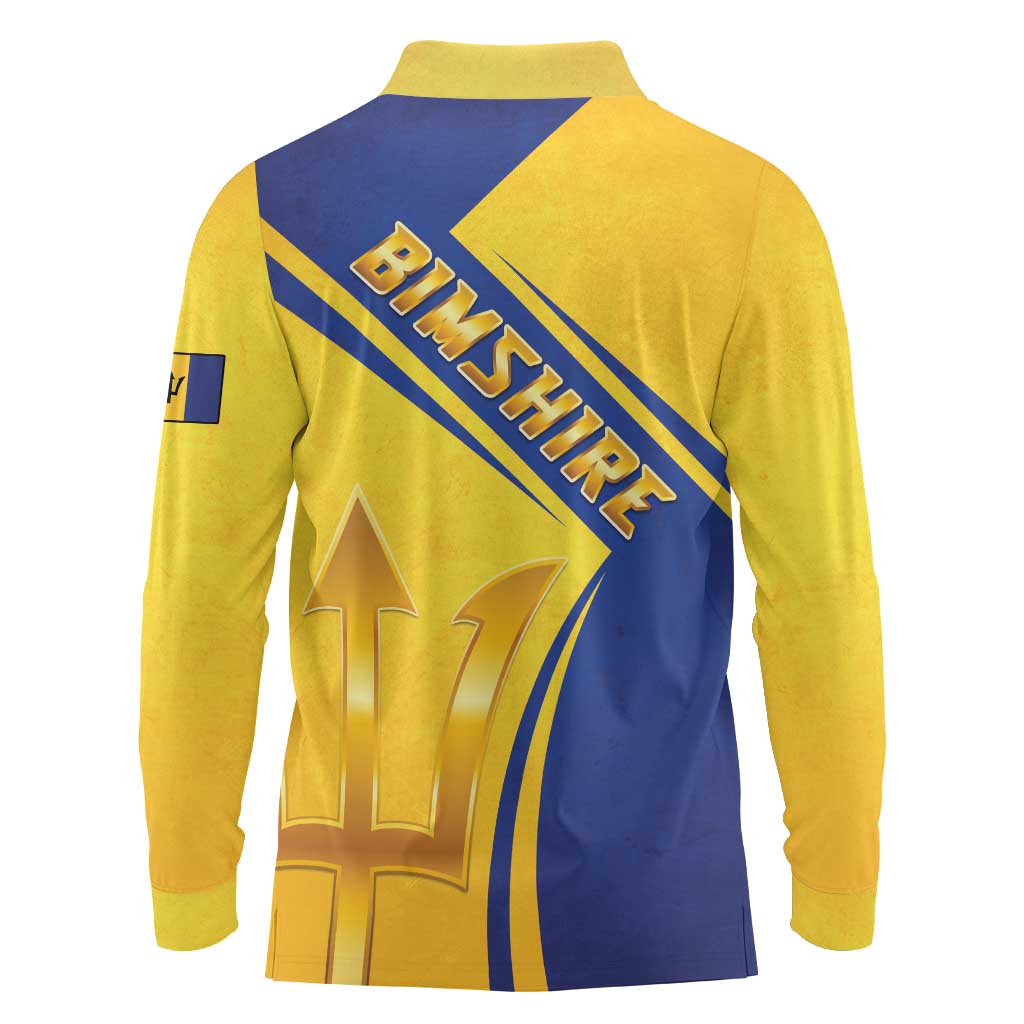 Barbados Gold Trident Long Sleeve Polo Shirt With Coat Of Arms