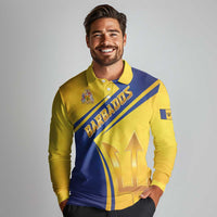 Barbados Gold Trident Long Sleeve Polo Shirt With Coat Of Arms