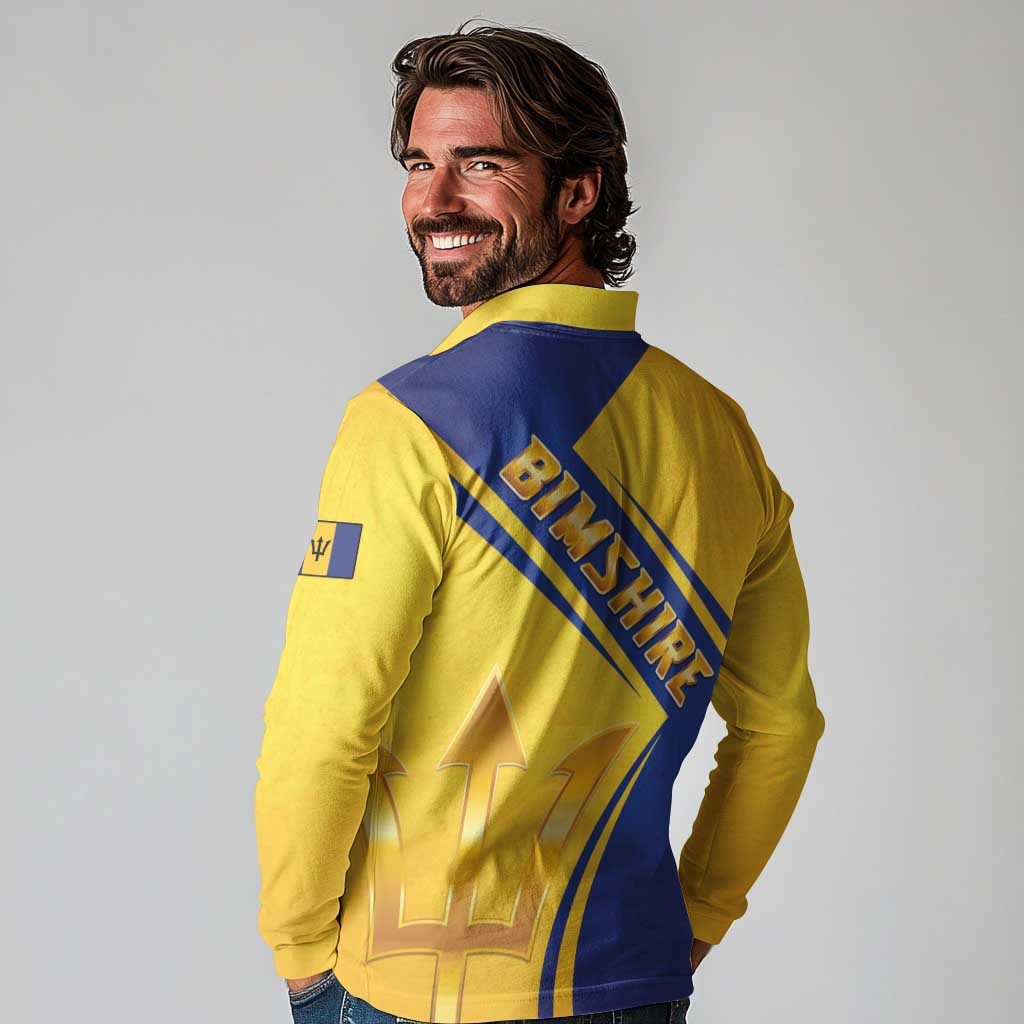 Barbados Gold Trident Long Sleeve Polo Shirt With Coat Of Arms