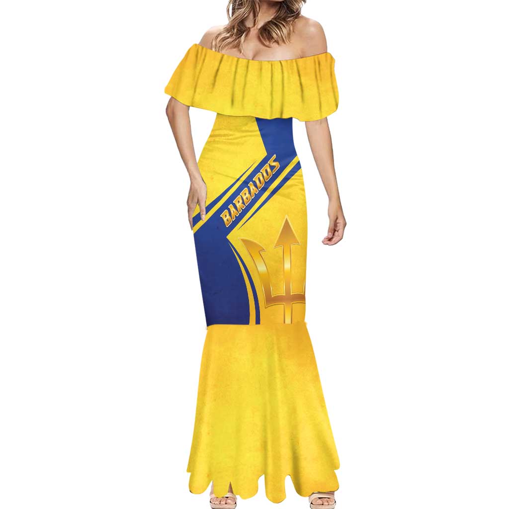 Barbados Gold Trident Mermaid Dress With Coat Of Arms