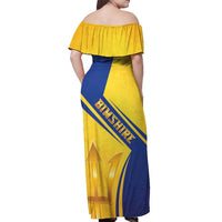 Barbados Gold Trident Off Shoulder Maxi Dress With Coat Of Arms