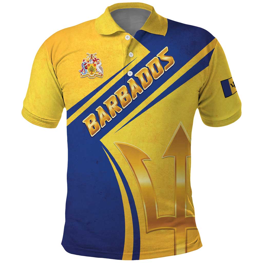 Barbados Gold Trident Polo Shirt With Coat Of Arms