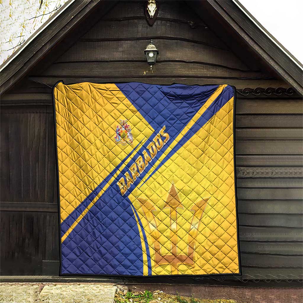 Barbados Gold Trident Quilt With Coat Of Arms