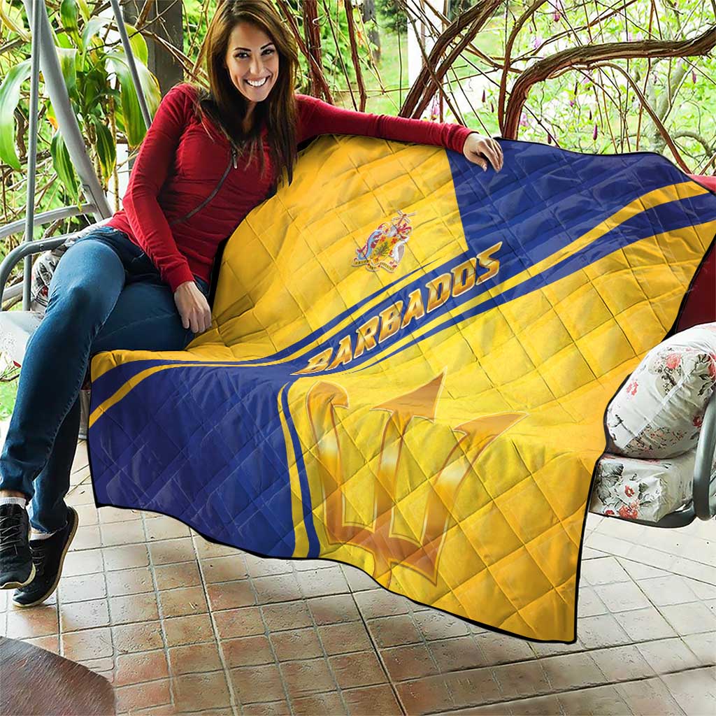 Barbados Gold Trident Quilt With Coat Of Arms
