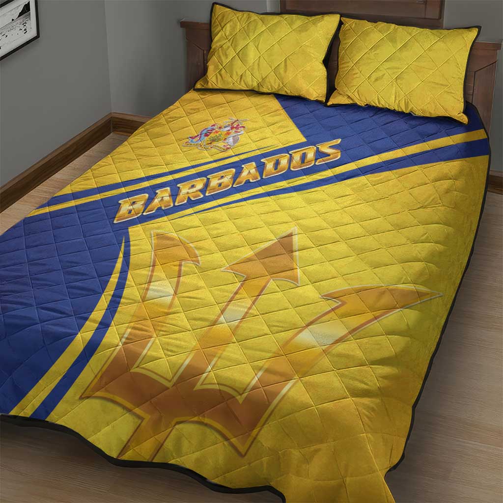 Barbados Gold Trident Quilt Bed Set With Coat Of Arms