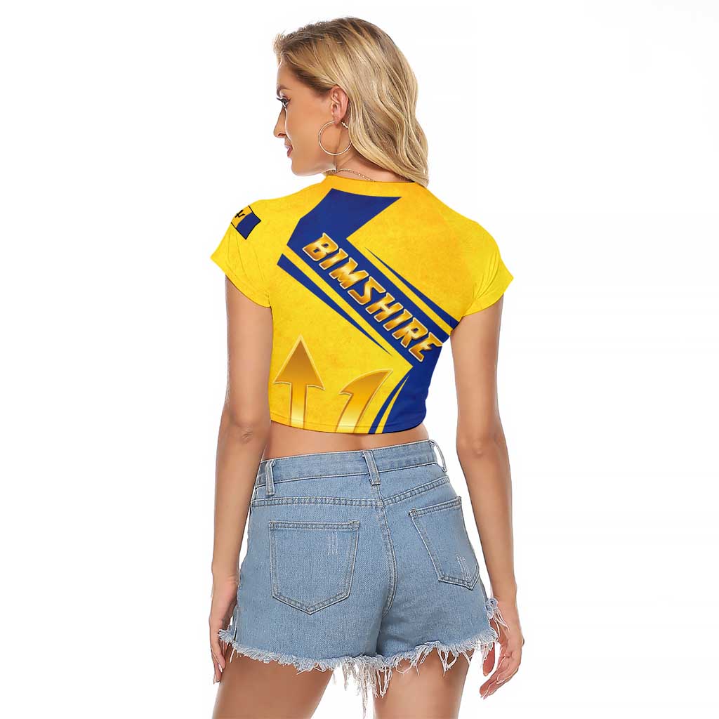 Barbados Gold Trident Raglan Cropped T Shirt With Coat Of Arms