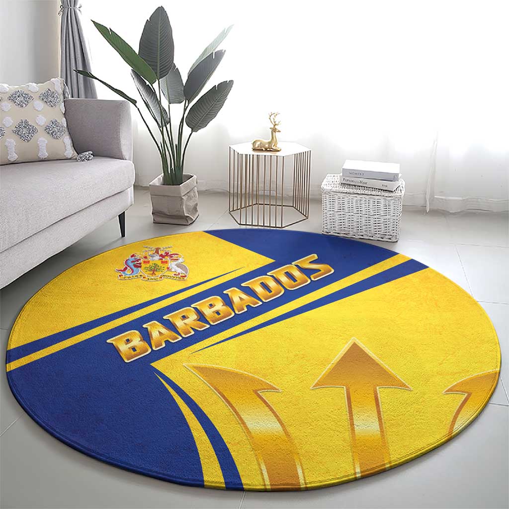 Barbados Gold Trident Round Carpet With Coat Of Arms