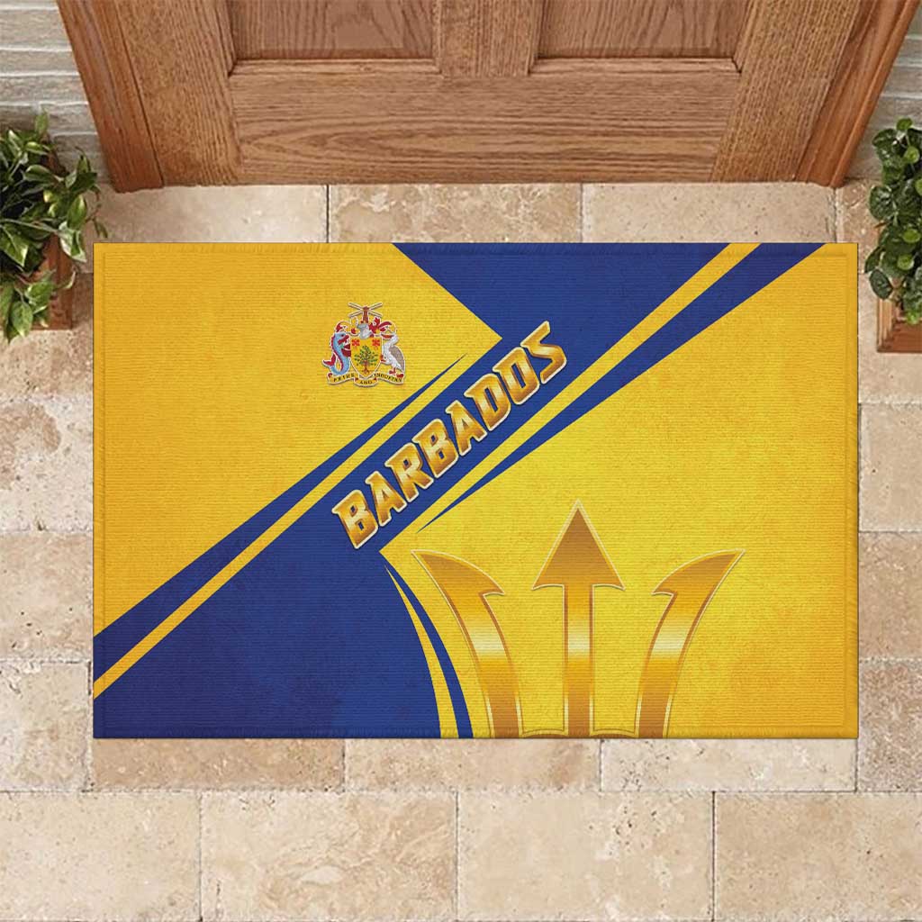 Barbados Gold Trident Rubber Doormat With Coat Of Arms