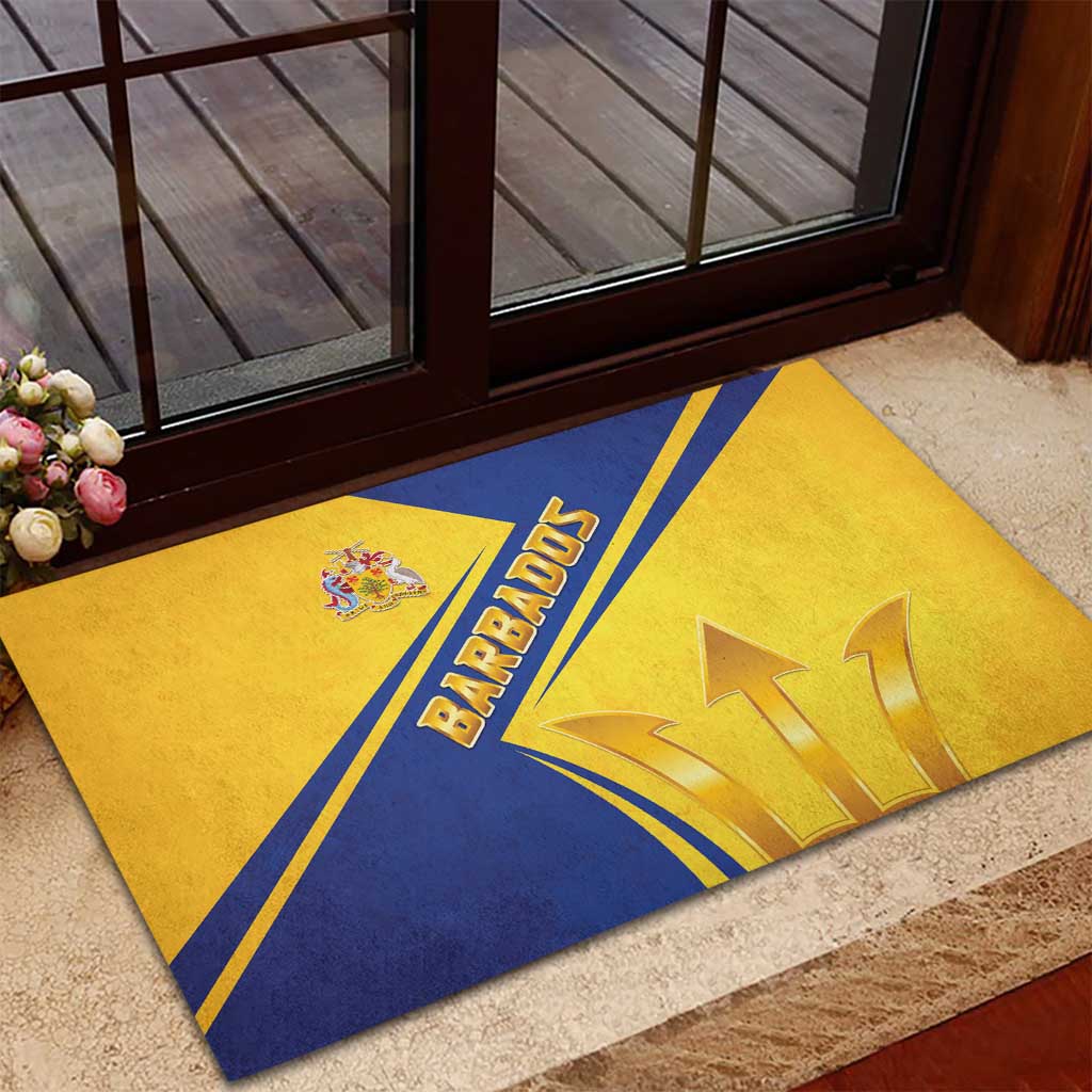 Barbados Gold Trident Rubber Doormat With Coat Of Arms