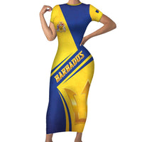 Barbados Gold Trident Short Sleeve Bodycon Dress With Coat Of Arms