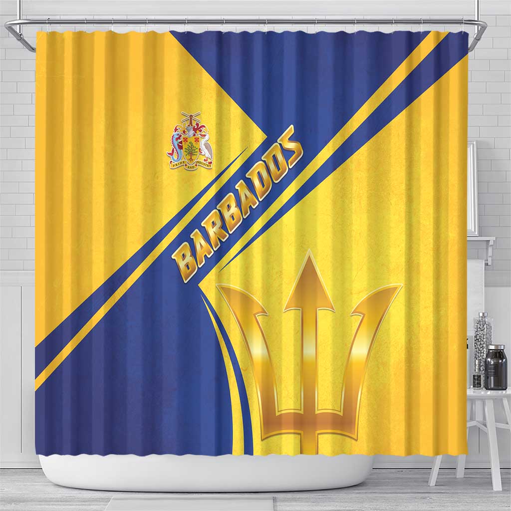 Barbados Gold Trident Shower Curtain With Coat Of Arms