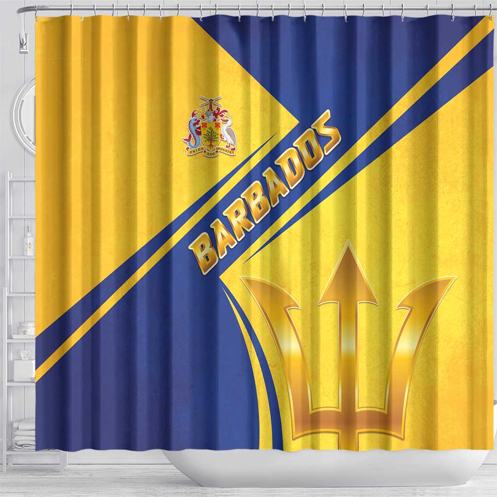 Barbados Gold Trident Shower Curtain With Coat Of Arms