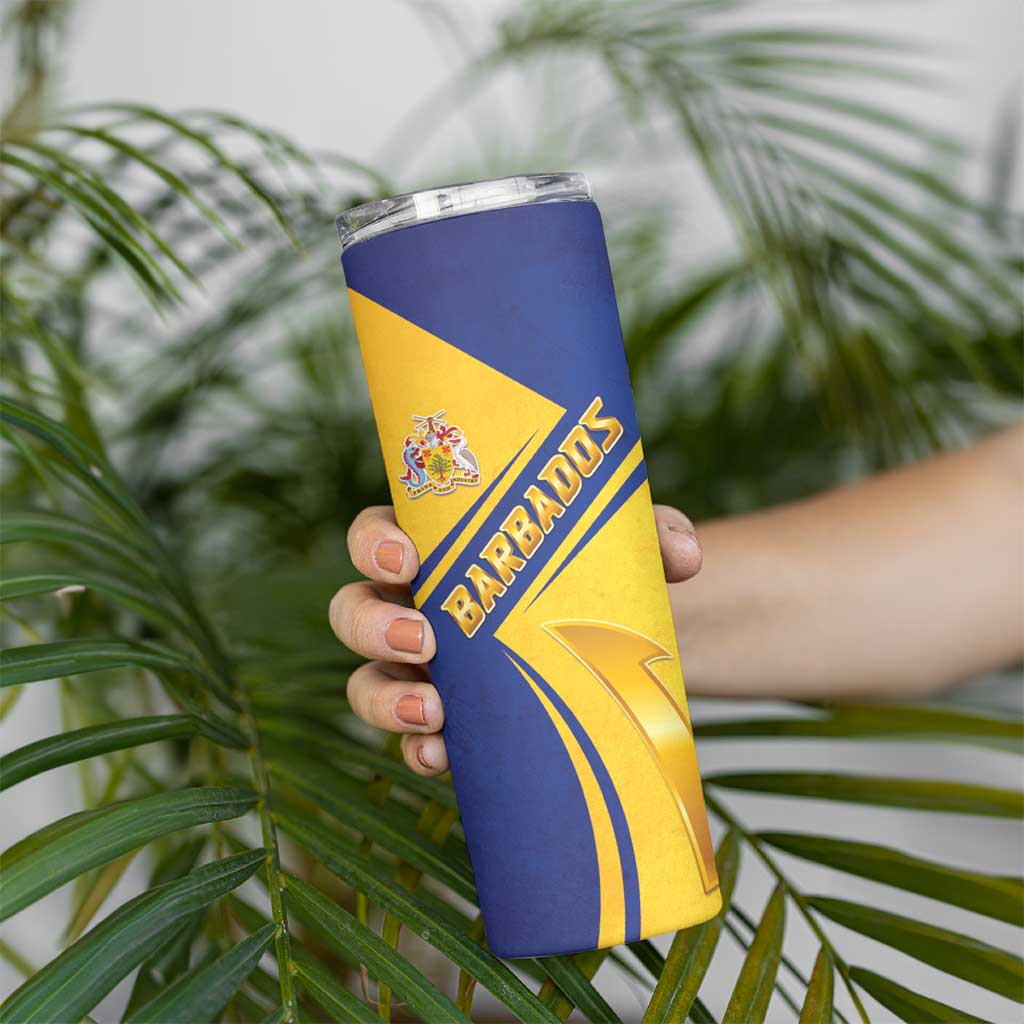 Barbados Gold Trident Skinny Tumbler With Coat Of Arms