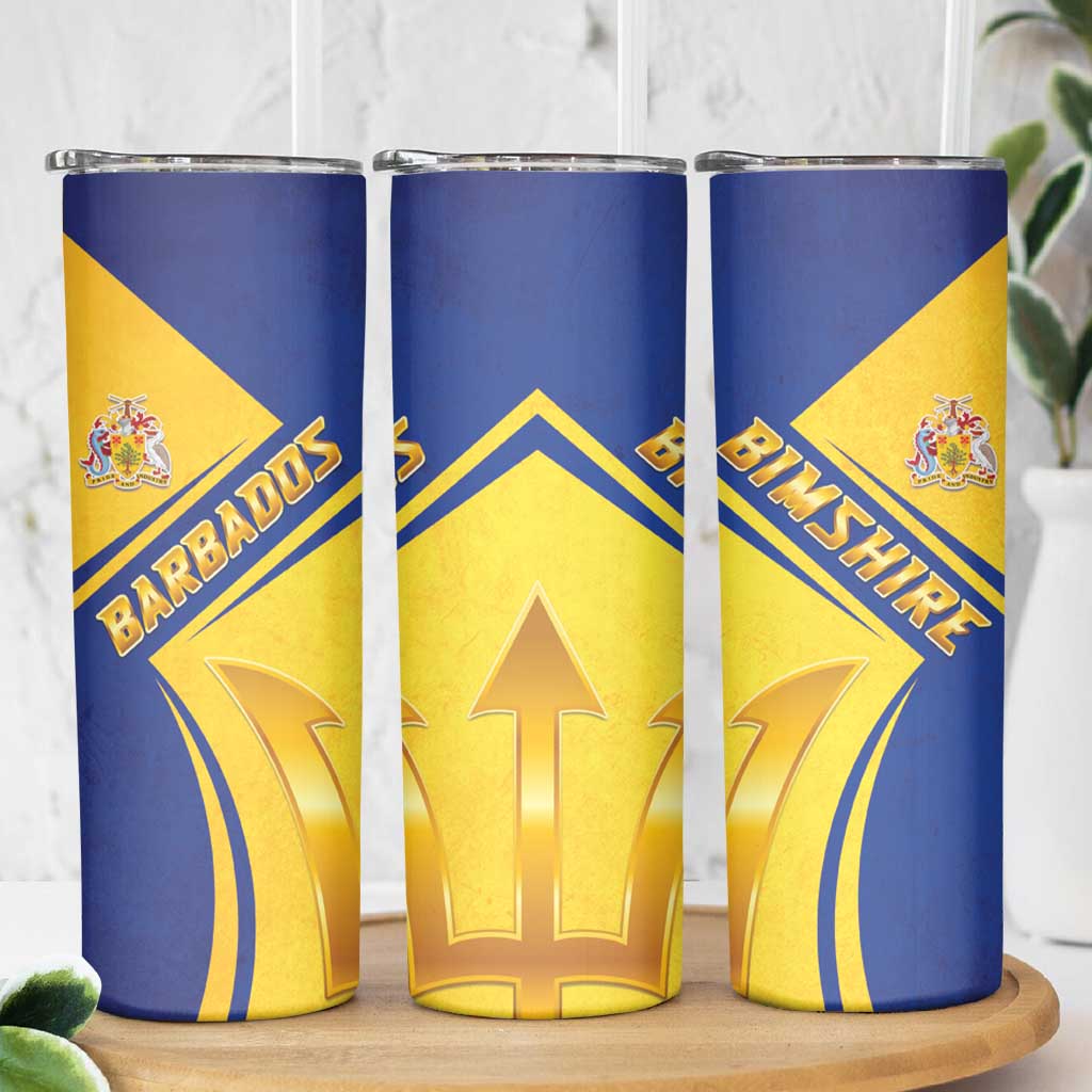 Barbados Gold Trident Skinny Tumbler With Coat Of Arms