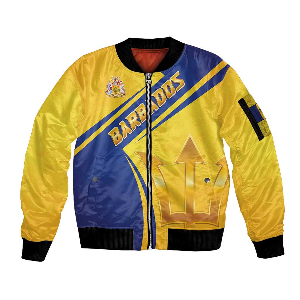 Barbados Gold Trident Sleeve Zip Bomber Jacket With Coat Of Arms