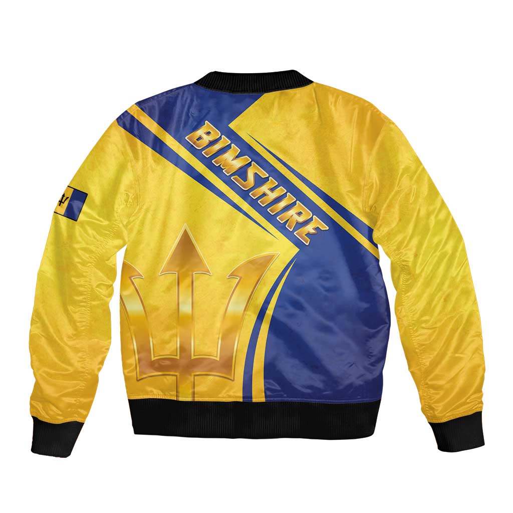 Barbados Gold Trident Sleeve Zip Bomber Jacket With Coat Of Arms