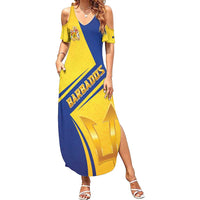 Barbados Gold Trident Summer Maxi Dress With Coat Of Arms