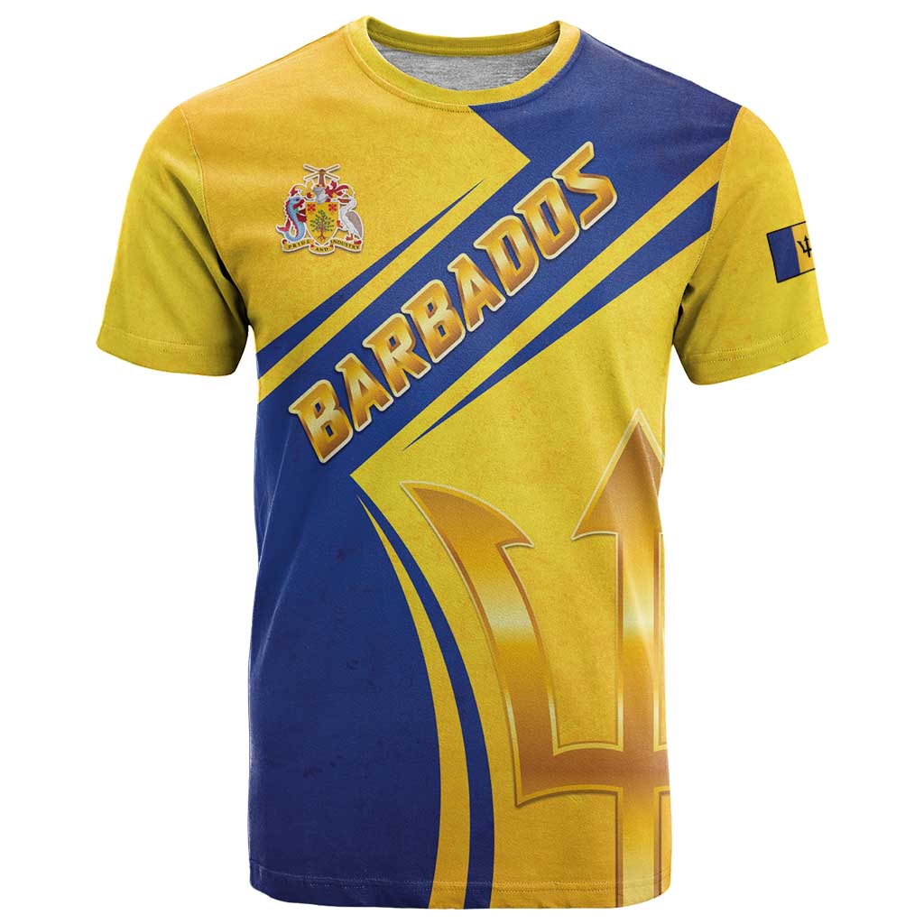 Barbados Gold Trident T Shirt With Coat Of Arms