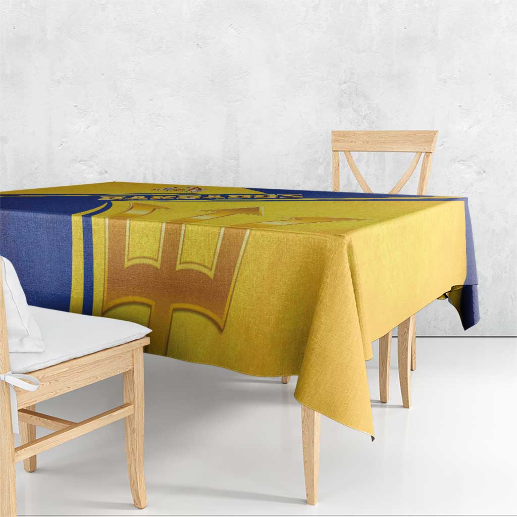 Barbados Gold Trident Tablecloth With Coat Of Arms