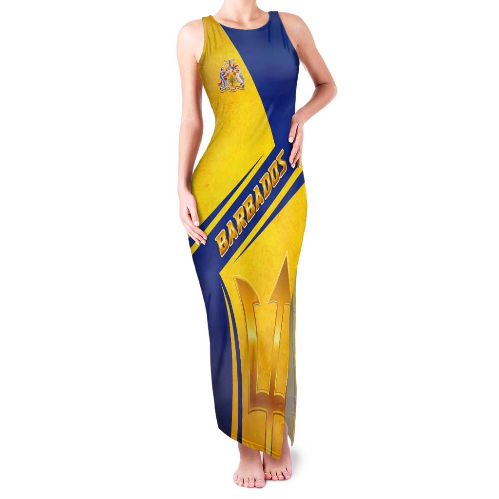 Barbados Gold Trident Tank Maxi Dress With Coat Of Arms