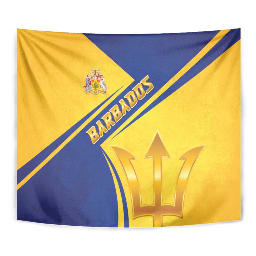 Barbados Gold Trident Tapestry With Coat Of Arms