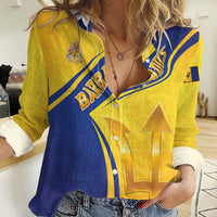 Barbados Gold Trident Women Casual Shirt With Coat Of Arms