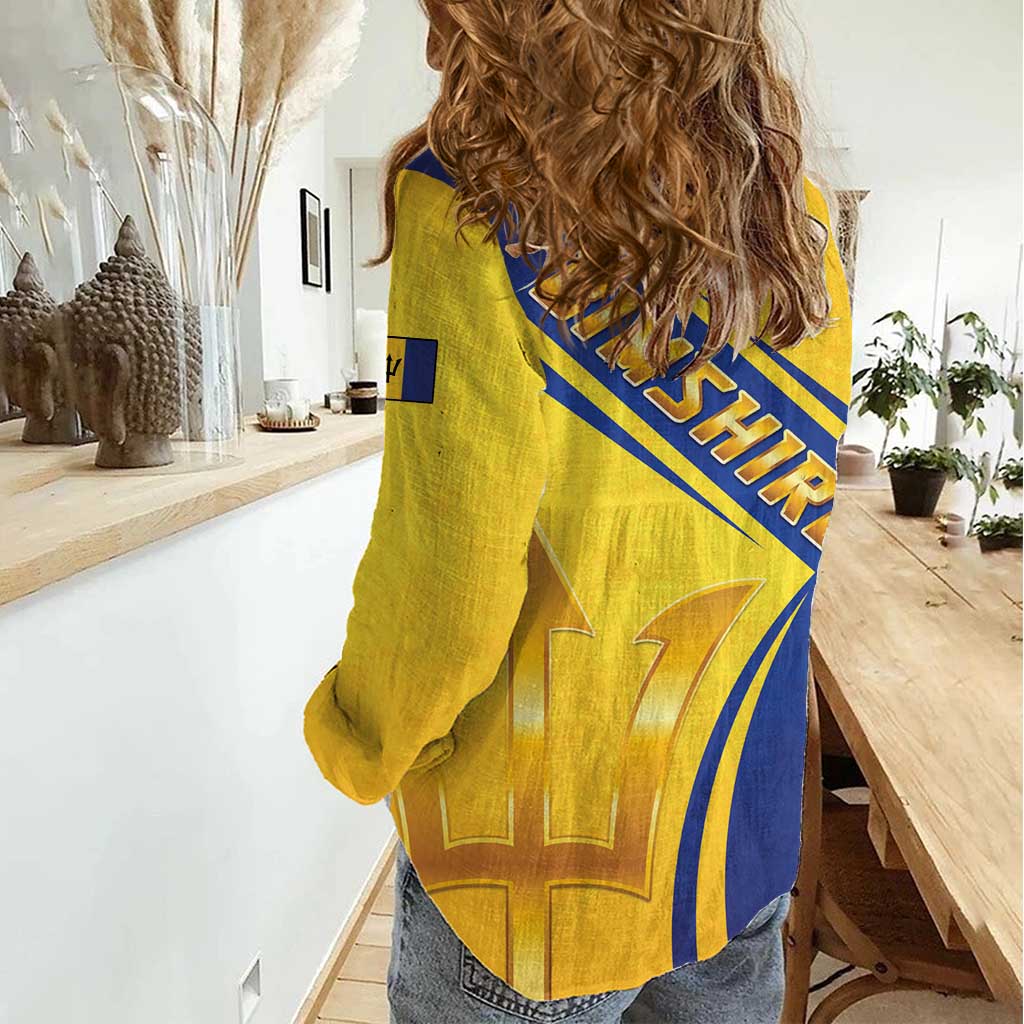 Barbados Gold Trident Women Casual Shirt With Coat Of Arms