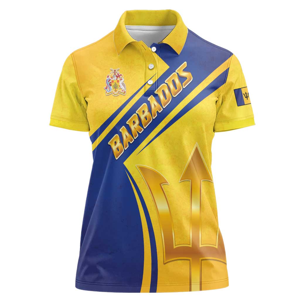 Barbados Gold Trident Women Polo Shirt With Coat Of Arms